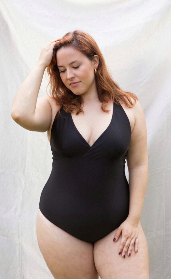 The black one wave swimsuit worn.