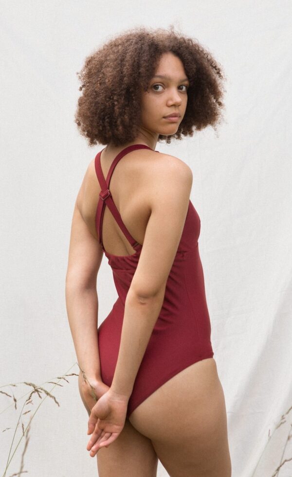 The terra rouge one wave swimsuit worn.